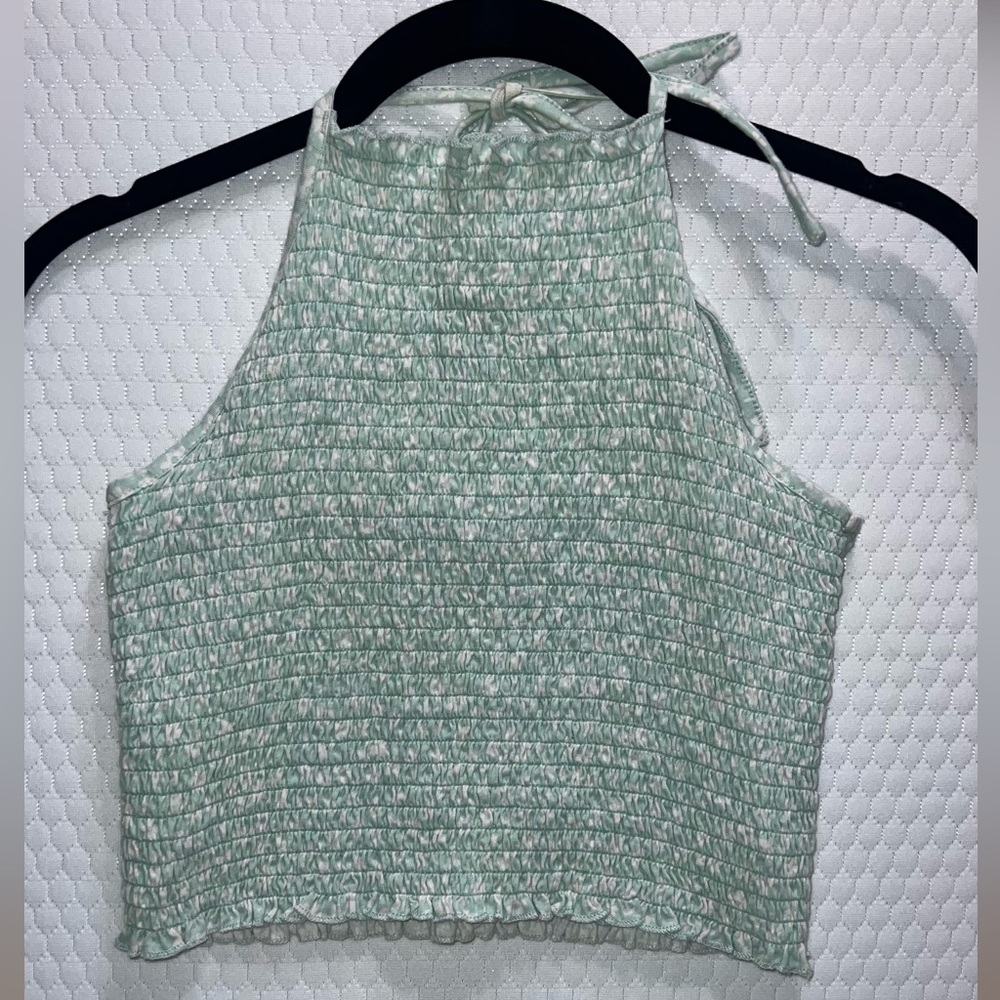 Green and White Halter Top - Size M